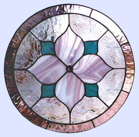 Custom stained and leaded glass mauve Victorian&ndash;style circle window
