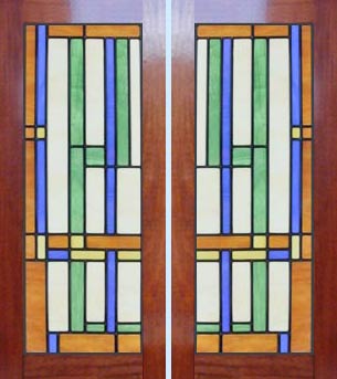stained and leaded glass abstract cabinet door windows.